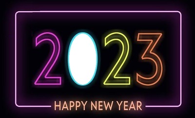 Happy New Year 2023, neón. Фотомонтажа