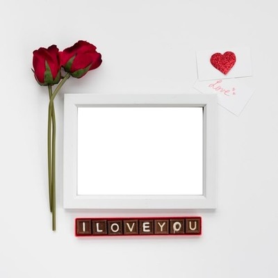 I love you, marco y rosa roja. Photo frame effect