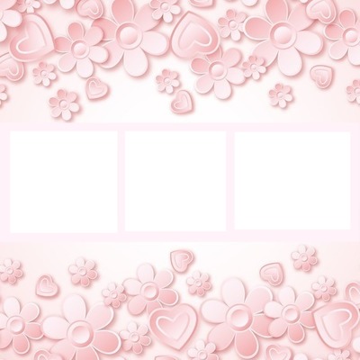 flores y corazones rosados, collage 3 fotos. フォトモンタージュ