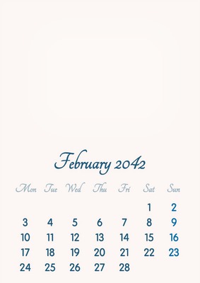 February 2042 // 2019 to 2046 // VIP Calendar // Basic Color // English Fotomontaż