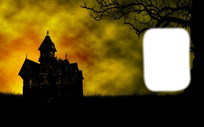 Halloween scary haunted house Photo frame effect