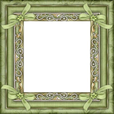 marco decorado y lazos verdes. Fotomontáž