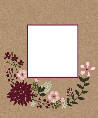 marco y flores en fondo marrón. Fotomontage