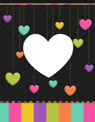 corazón entre corazones y rayas de colores, fondo negro, una foto. フォトモンタージュ