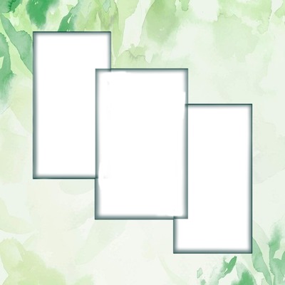 marco para tres fotos, fondo verde. Valokuvamontaasi
