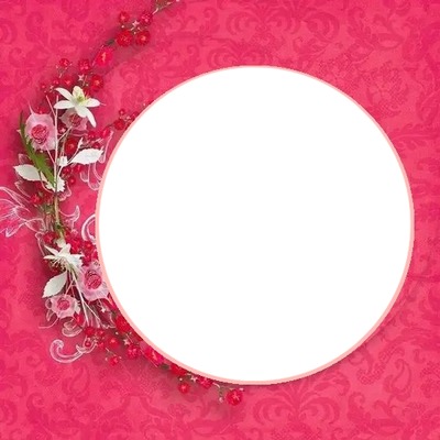 marco circular rosado y flores. Fotomontáž