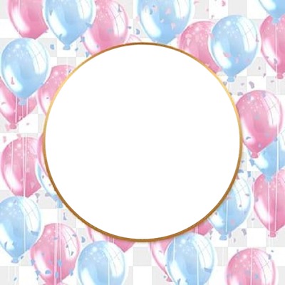 Feliz Cumpleaños, globos rosados y azules. Фотомонтаж