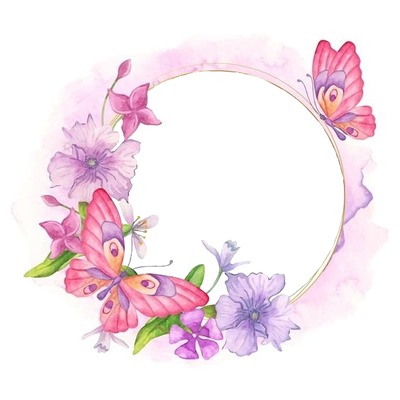 marco circular y mariposas. Fotomontagem