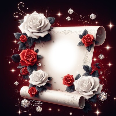 Pergamino con rosas blancas y rojas Фотомонтаж