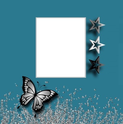marco, estrellas y mariposa. Fotomontage