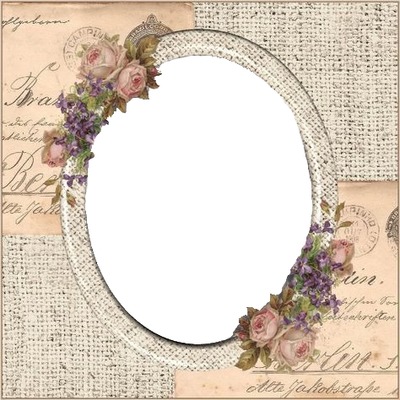 vintage, marco oval y flores. Photo frame effect