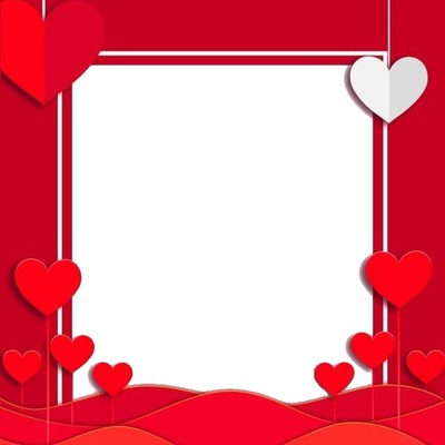 marco y corazones rojos. Fotomontāža