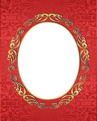 marco ovalado dorado, fondo rojo1. Fotomontage