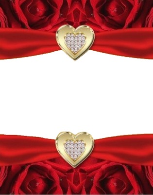 marco rosas y corazones dorados. Fotomontagem