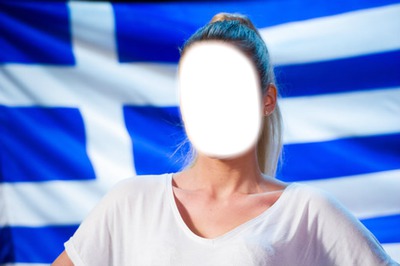 Greek flag in beautiful girl Photo frame effect