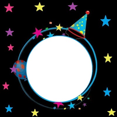 marco circular cumpleaños, gorrito. Fotomontasje