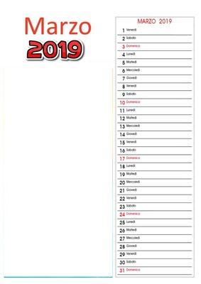 calendario marzo 2019 Valokuvamontaasi