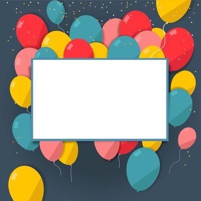 globos de colores, cumpleaños. Fotomontaža