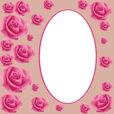 marco ovalado y rosas rosadas. Photomontage