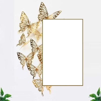 marco y mariposas doradas. Photomontage