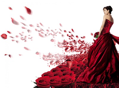 femme en rouge Photo frame effect