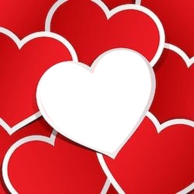 corazón entre corazones, rojo, una foto. Fotomontáž