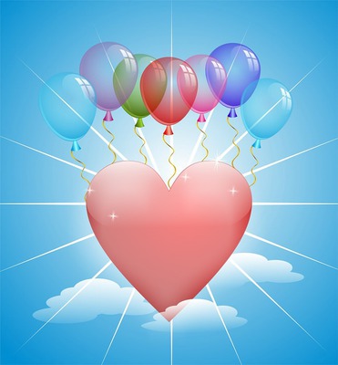 Luftballon fliegt mit Herz Fotomontaggio