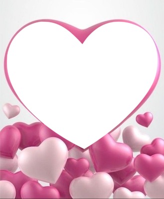 corazón sobre corazones perlados, color rosado. Photo frame effect