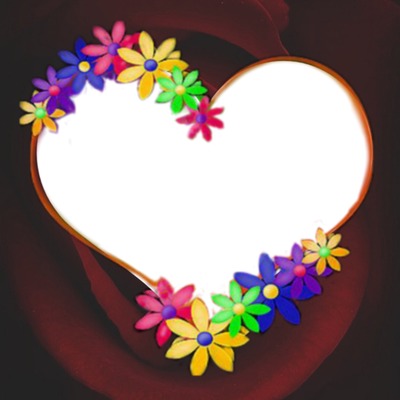 corazón y flores de colores, 1 foto Photo frame effect