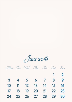 June 2041 // 2019 to 2046 // VIP Calendar // Basic Color // English Fotomontažas