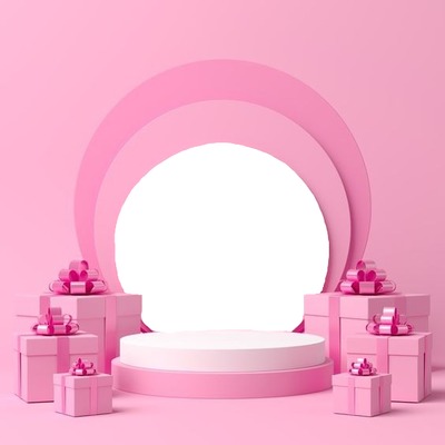 podio, cumpleaños, rosado. Fotomontagem
