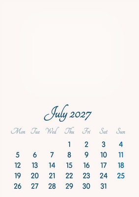 July 2027 // 2019 to 2046 // VIP Calendar // Basic Color // English Fotomontage