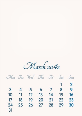 March 2042 // 2019 to 2046 // VIP Calendar // Basic Color // English Fotoğraf editörü