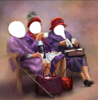 3 dames sur un banc Photo frame effect