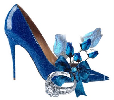 Zapato con rosas azules. Montage photo
