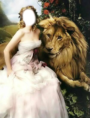 femme au lion Montage photo