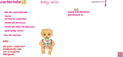 Carterinha Baby alive Montaje fotografico