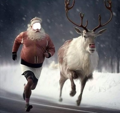 Père Noël et son renne Fotomontaža