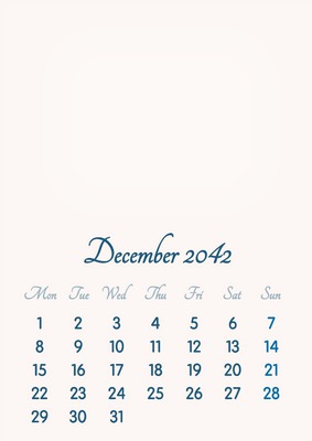 December 2042 // 2019 to 2046 // VIP Calendar // Basic Color // English Fotomontage