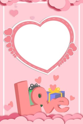 Love, marco rosado, corazón, regalos. Fotomontáž