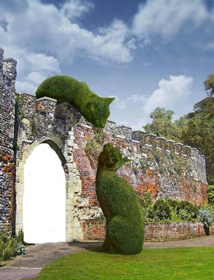 Paisaje, portal, lindos gatitos, 1 foto Фотомонтаж