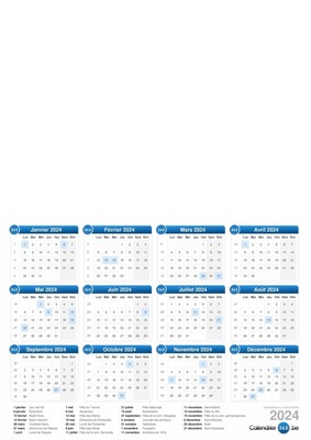 Calendrier 2024 avec jours fériés Photomontage
