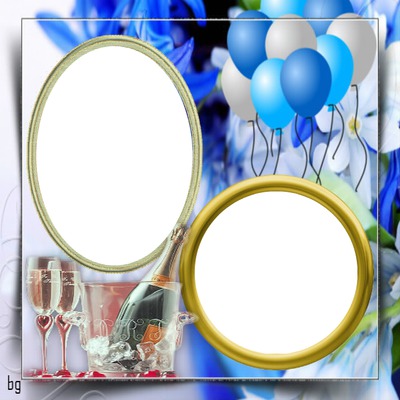 cadre fleuri avec balon 2 photos pour une fête Fotomontagem