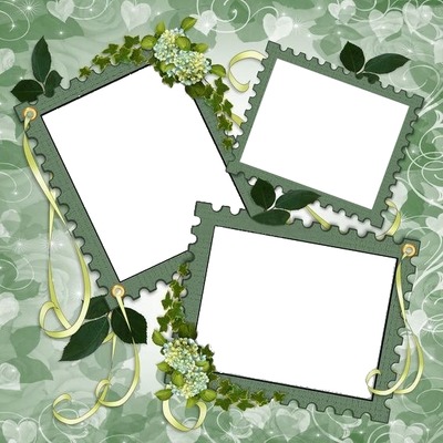 marco verde para 3 fotos Fotomontaggio
