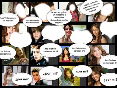 caras de:Martina Stoessel,Justin Bieber,Selena Gomez y Miley Cirus y/o ser a quien cada uno de ellos aman