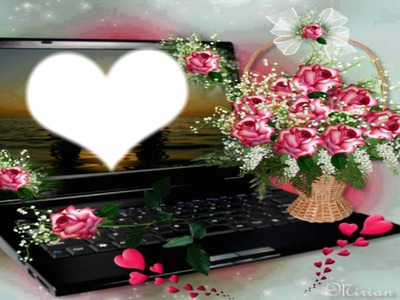 ordinateur avec des roses Фотомонтажа
