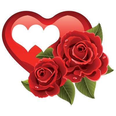 coeur avec deux roses  2 photos cadre assemblés