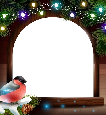 marco navideño, portal, pajarito. Fotomontage