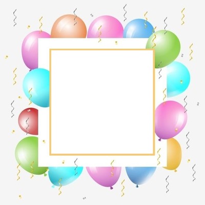 marco cumpleaños, globos y confites. Fotomontáž