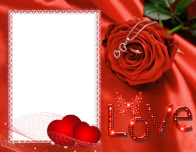 Love, cuadro, rosa y corazones, 1 foto Fotomontāža
